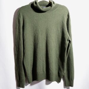 Lands End Mens 100% Cashmere Dark Green Turtleneck Sweater M Academia Preppy